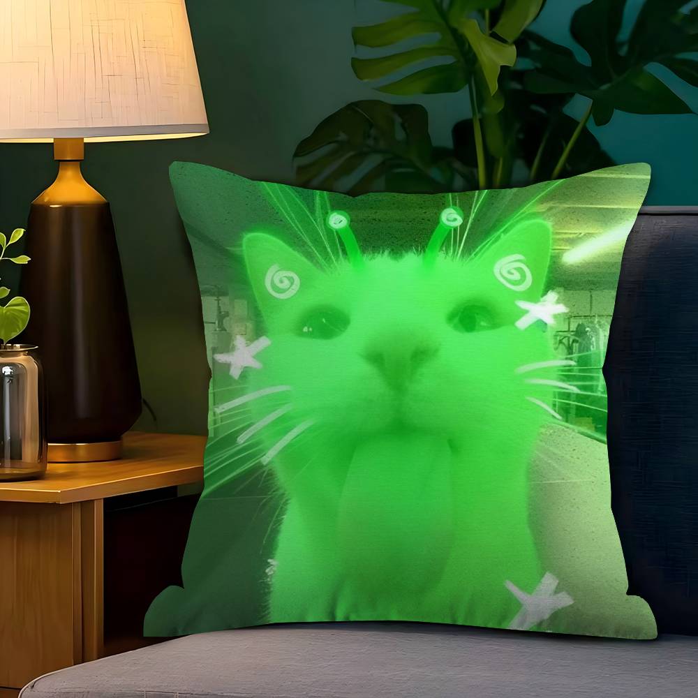 Cat Emoji Fun Art Pillow Covers Cartoon Sofa Decorative Home Double-Sided Printing Short Plush Cute Cushion Cover