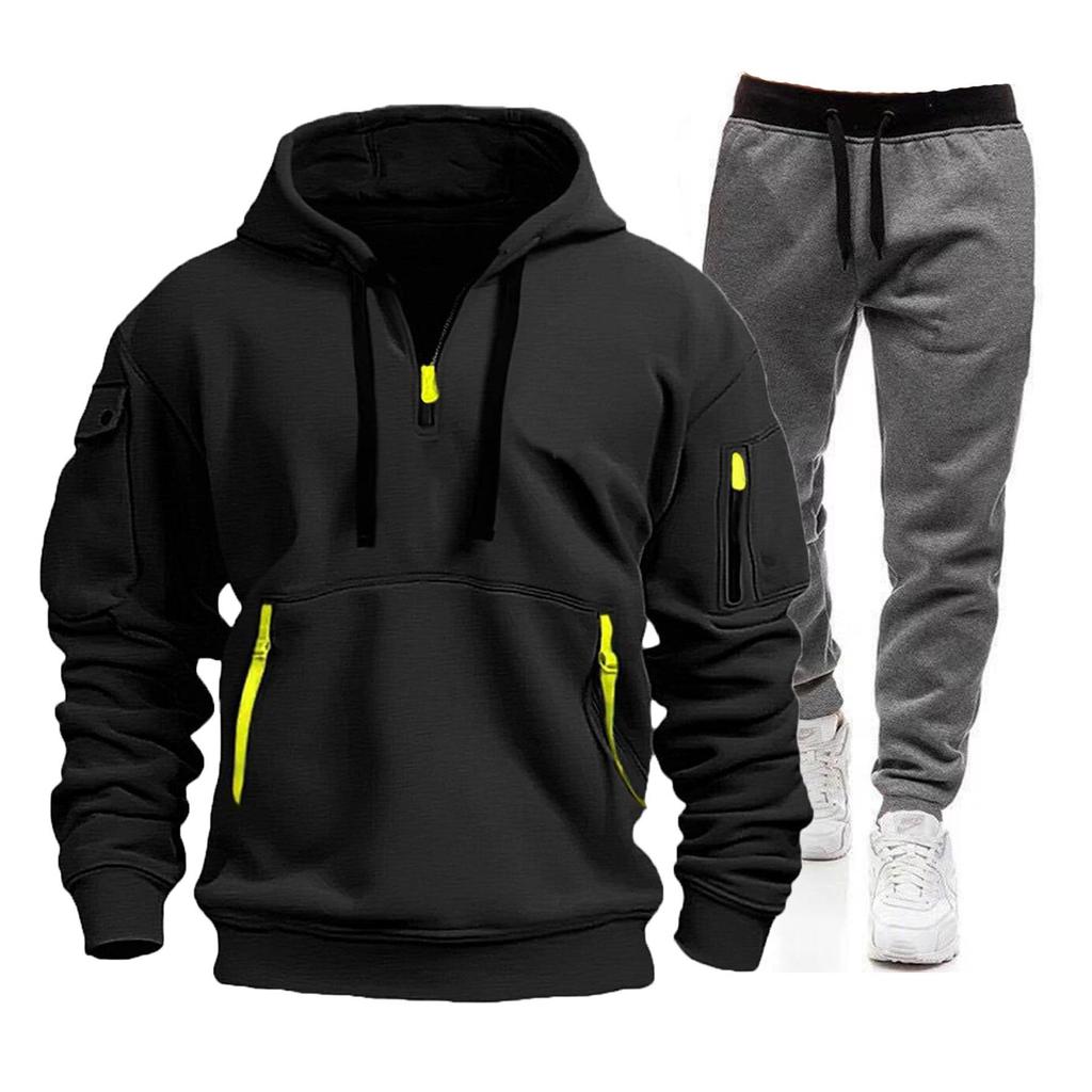 Autumn Men's Casual Sports Suit with Multi-Zipper Arm Pockets & Fashionable Hoodie