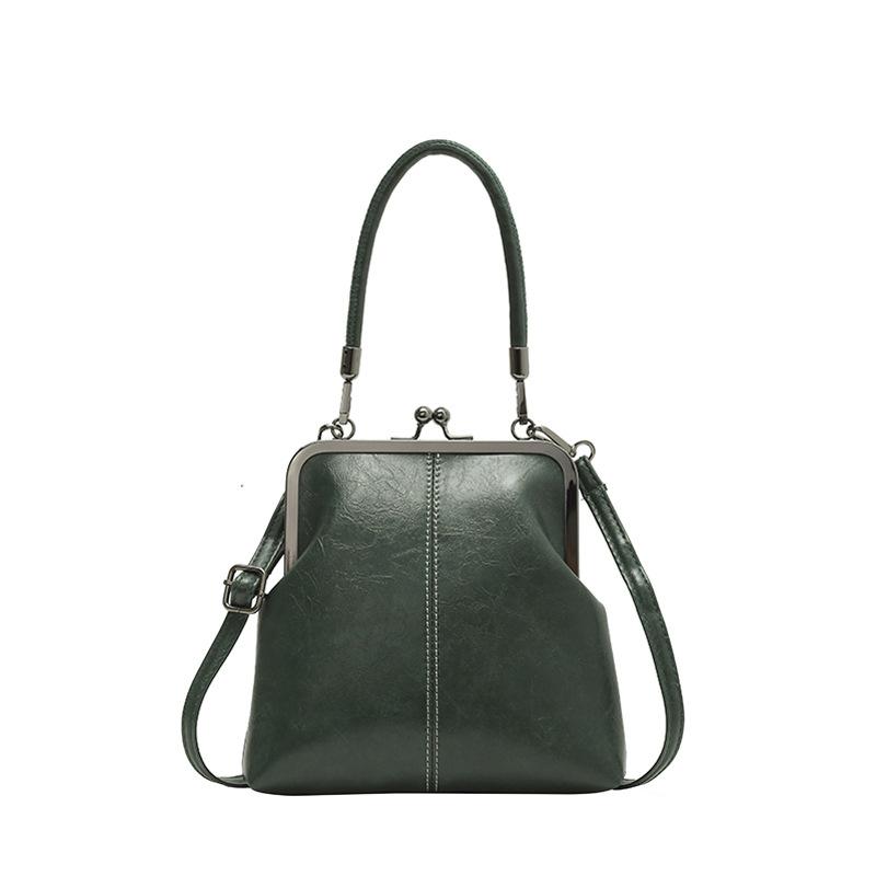 

Retro national trendy handbag women s new fashion shoulder messenger bag oil wax pattern clip small bag зелений