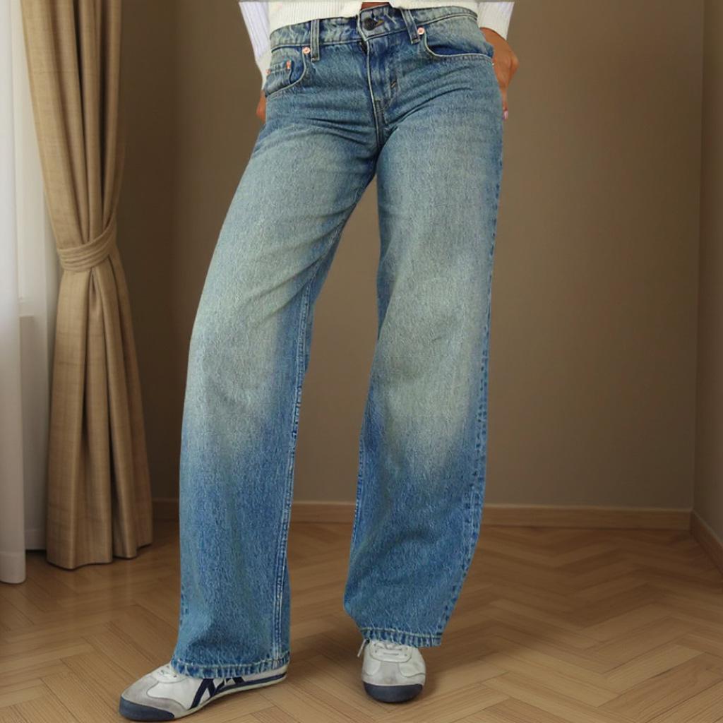 Retro Slim-Fit Wide-Leg Women's Denim Pants