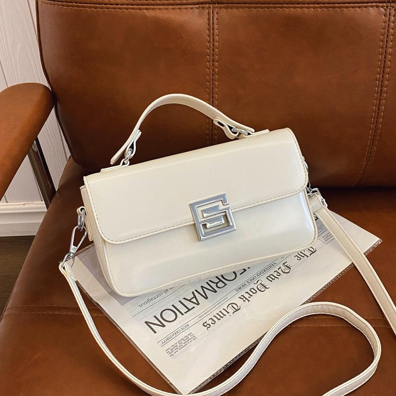 New Fashionable Light Luxury Simple Solid Color Baguette Bag Portable Shoulder Crossbody Trendy Women's Bag