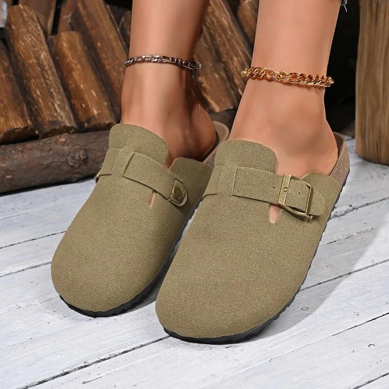 Shoes Female Closed Toe Women's Slippers Rome Casual Slippers Women Buckle Round Toe Flat with Plus Size Women's Sandals