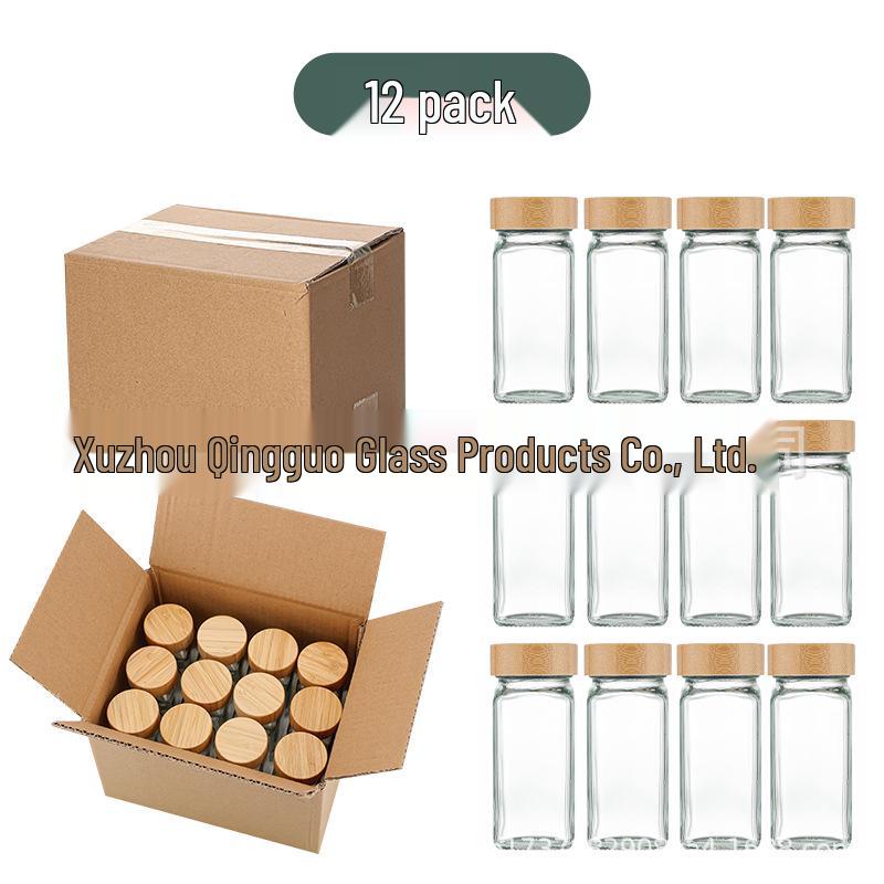 40oz Glass Pepper Powder Square Seasoning Bottle Set, 120ml, Bamboo Lid with Holes