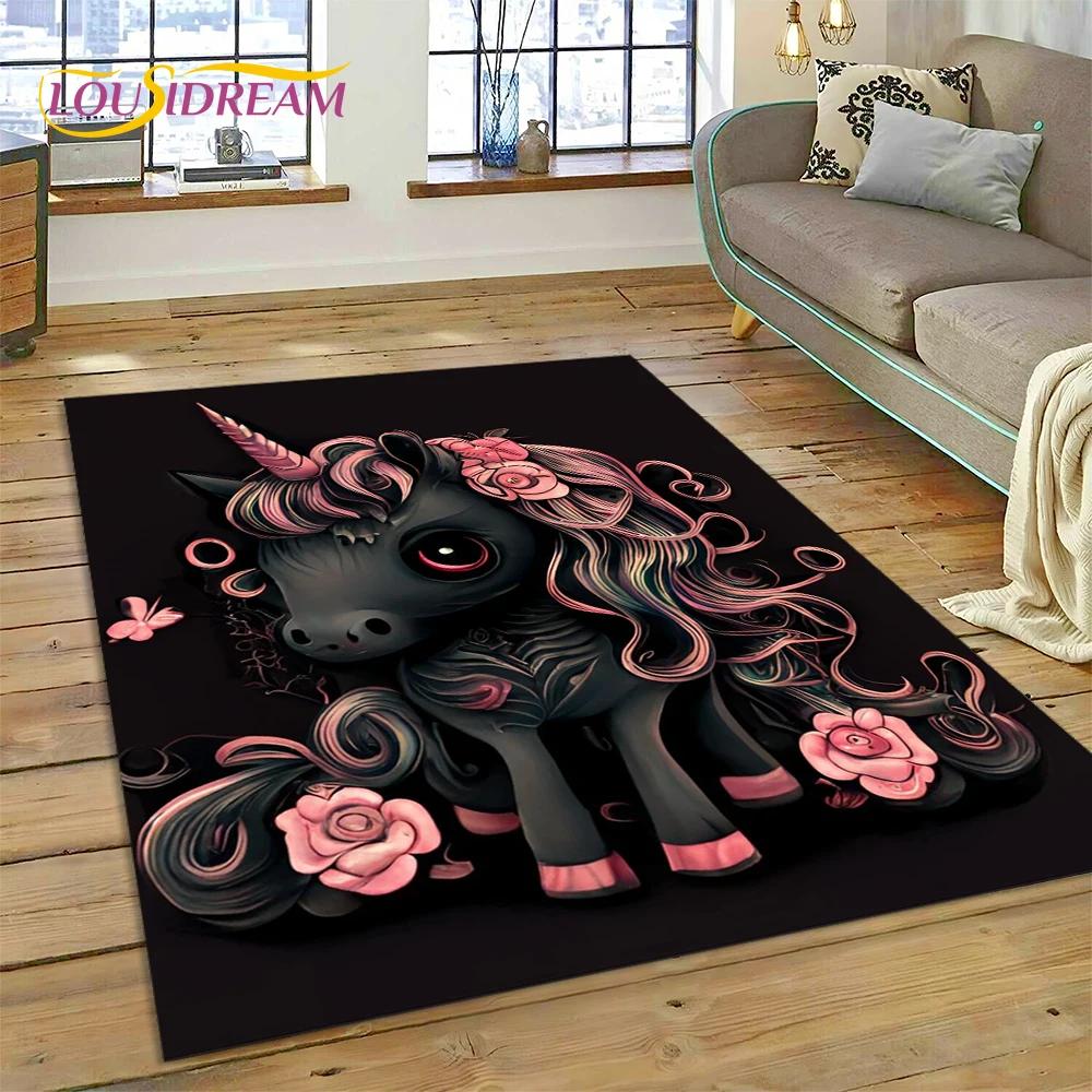 Dywan z kreskówkową, uroczą, jednorożcem, prezentem, dywanem do domu, salonu, sypialni, sofy, wycieraczką, dywanikiem do zabawy dla dzieci, antypoślizgową matą podłogową