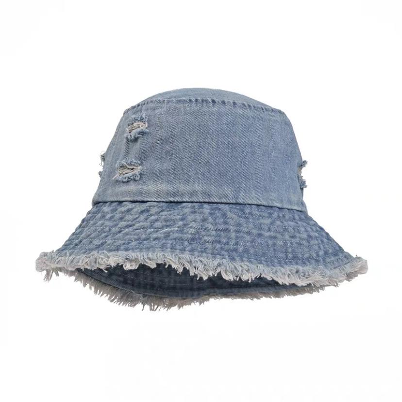 Retro Washed Denim Bucket Hat Women's Summer Washed Rough Edge Ripped Basin Hat Men's Fashion Couple Sun Hat