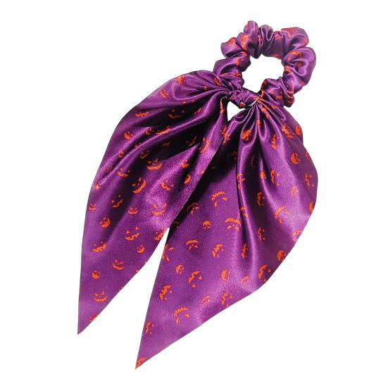 Comfortable Fabric Hair Elastics Halloween Ties for Women Girls, Spooky Spider Web Skeleton Bat Non-damaging Bands Pumpkin Scrunchies, Pleated