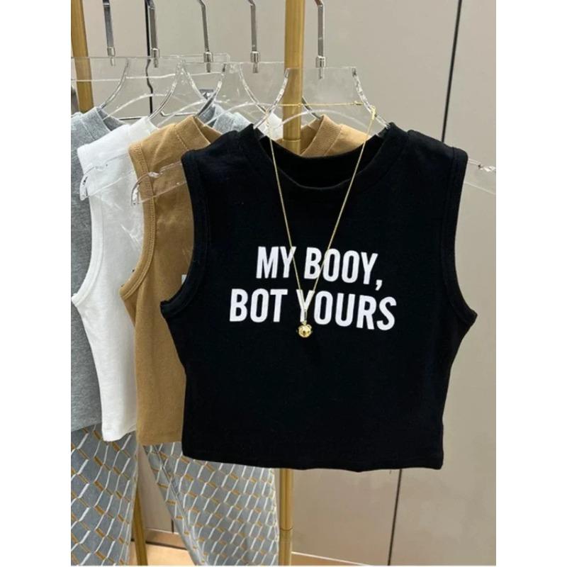 Summer Vintage White Crop Women Print Letter Punk Sexy Tank Korean Streetwear Cropped Sleeveless