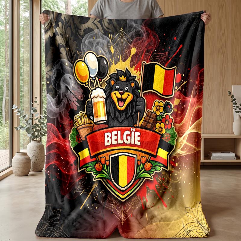 Belgium Football Printed Flannel Blanket Skin Friendly Warm Decorative Throw for Indoor Couch Bed Daily Use