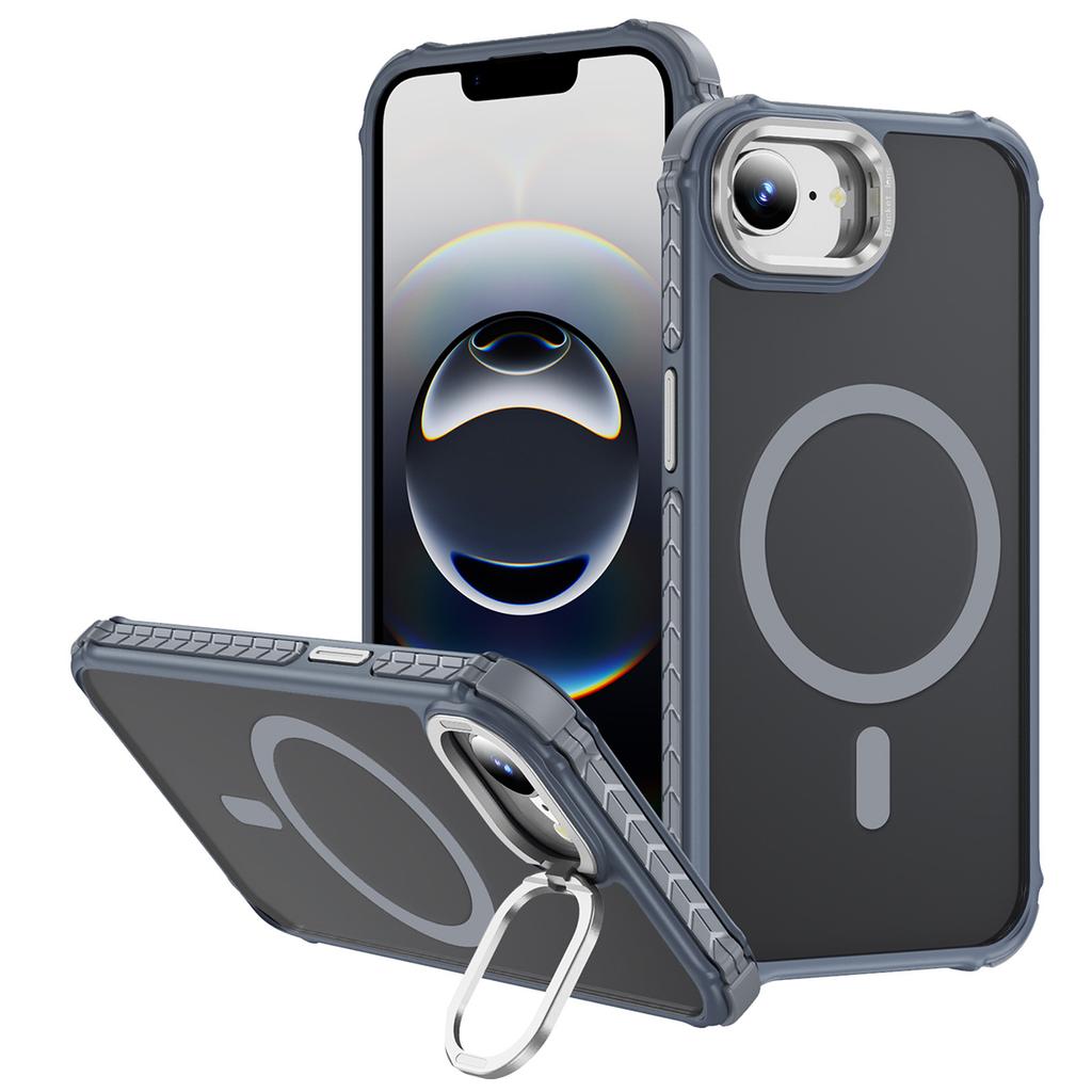 For iPhone 16e Case with Lens Kickstand Matte Phone Back Cover Compatible with MagSafe