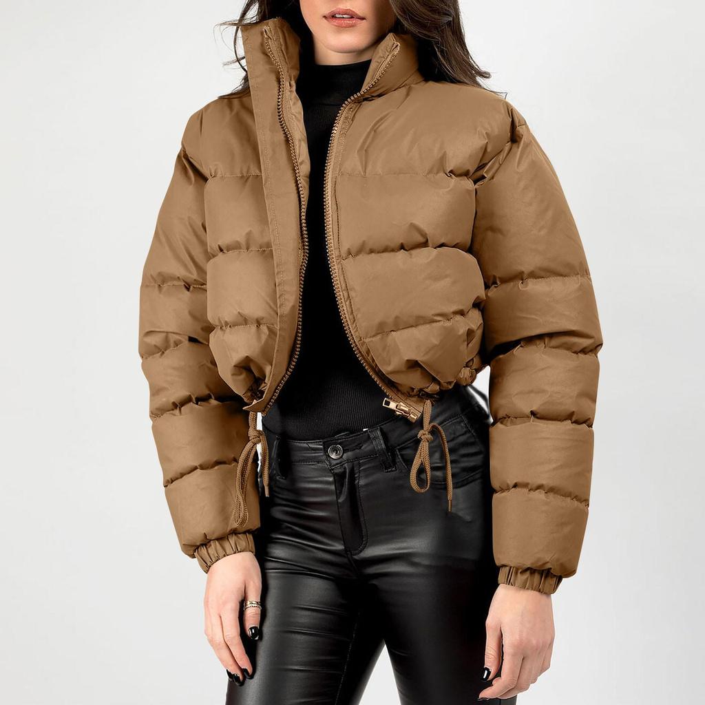 Giacca da donna in cotone a maniche lunghe e corte, con colletto rialzato, alla moda, in cotone