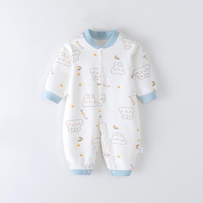 Combed Cotton Long-Sleeved Baby Romper for Newborns - Spring & Autumn