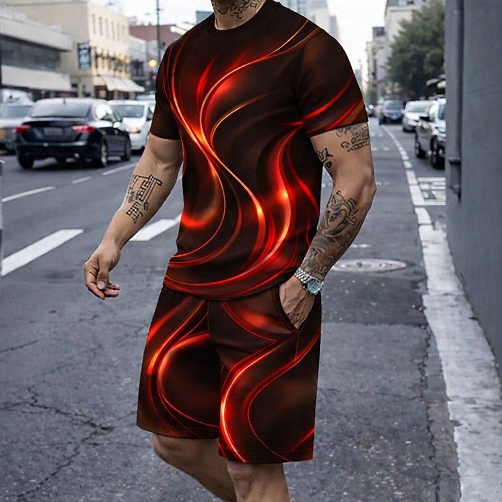 Men's Summer Tops Short Sleeve Short Pants Crew Neck Casual Trendy Daily Outdoor Vacation Summer