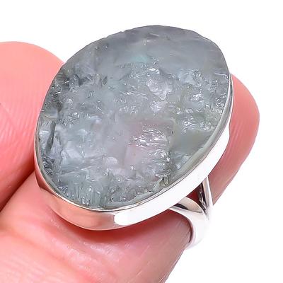 Natural Aquamarine Rough Gemstone 925 Solid Sterling Silver Gift Ring S.6 c8B20