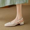 Krazing Pot Microfiber Weaving Summer Size 41 Med Heels Slingback Party Shoes Women Square Toe Gladiator Hollow Out Pumps