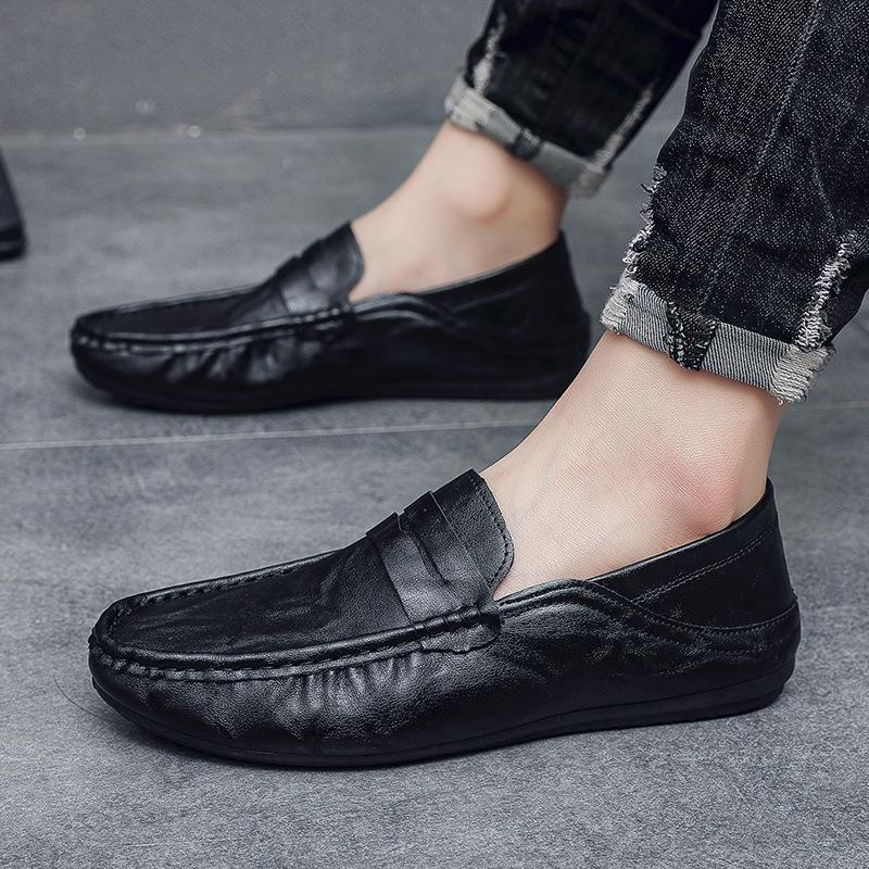 Spring New Leather Shoes Men's Soft-soled Doudou Shoes One-pedal Casual Men's Shoes Men's Shoes Low-top Stepping Men's Shoes