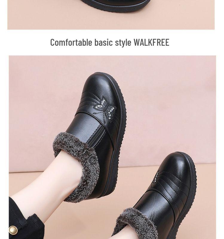 Winter Non-Slip Velvet Flat Boots for Middle-Aged & Elderly Women - Warm, Waterproof, Low-Top Grandma Shoes