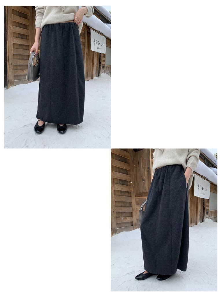 Qiumeng DT Étoile Soft Knit Midi Skirt: Women's High-Waist Slimming Drape (2025 Collection)