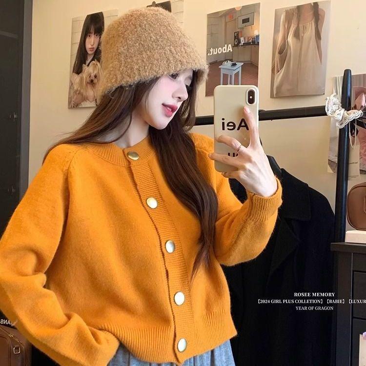 

Кардиган вязаный с длинным рукавом Dopamine Cozy Retro - Осень/Зима. One Size оранжевый