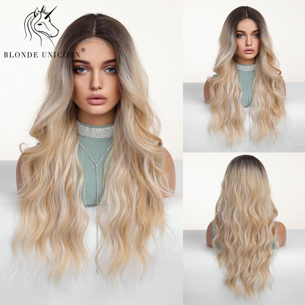 BLONDE UNICORN Small Lace Synthetic Wig Wavy Cosplay Wigs for Women Daily Use Long Blonde Wigs Heat Resistant Fiber Hair