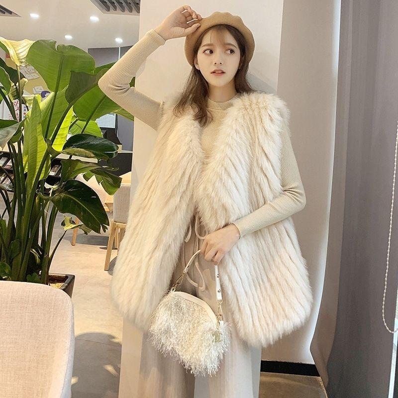 New imitation fox fur vest fashionable encrypted woven strips imitation raccoon dog hair lazy wind outside
