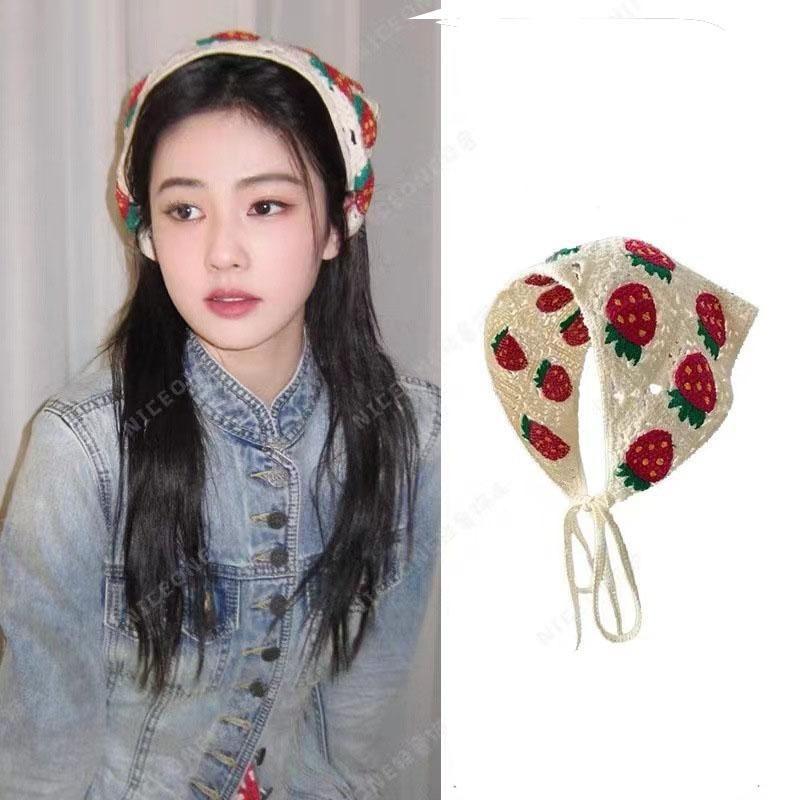 Gestricktes Dreieckstuch aus Spitze Bandana Vintage Häkel-Bandana Damen Blumenschal Stirnband Hut Reise Foto Stirnband