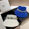 Light Luxury Rhinestone Sun Hat Summer Double-sided Ice Silk Optical Skin Beauty Anti-ultraviolet Empty Top Hat No Top Cap