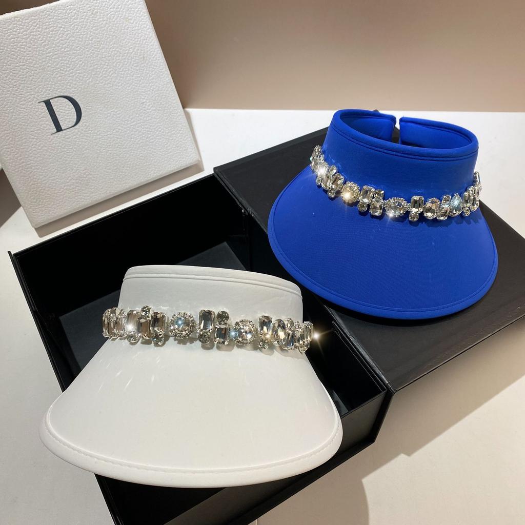 Light Luxury Rhinestone Sun Hat Summer Double-sided Ice Silk Optical Skin Beauty Anti-ultraviolet Empty Top Hat No Top Cap