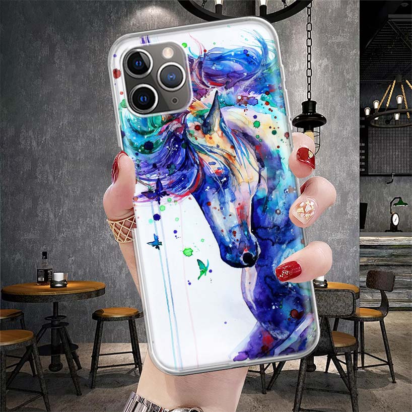 Animal Oil Painting Horse Soft Phone Case For IPhone 11 17 Air 16E 16 Pro Max 15 + 14 Plus 13 Mini 12 Apple 7 SE 8 Fundas Coque