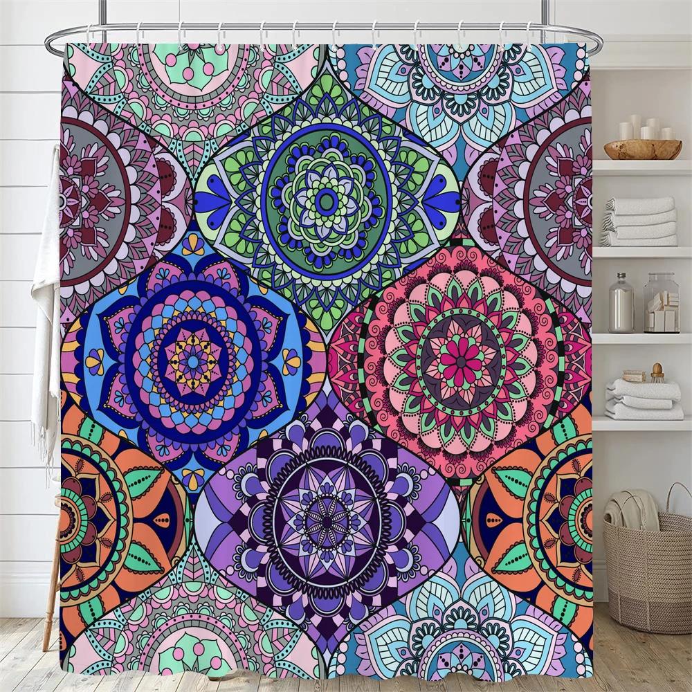 Europäischer Floral Böhmischer Stil Bedruckter Duschvorhang Mit Haken, Wasserdichter Duschvorhang, Duschvorhänge Für Badezimmer