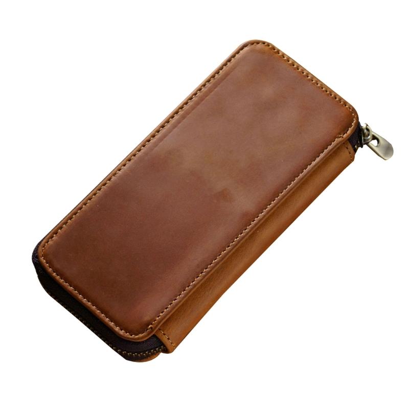 Hard Shell Leather Pencil Case Zipper Pen Case 3 Pen Slots Large Compartment