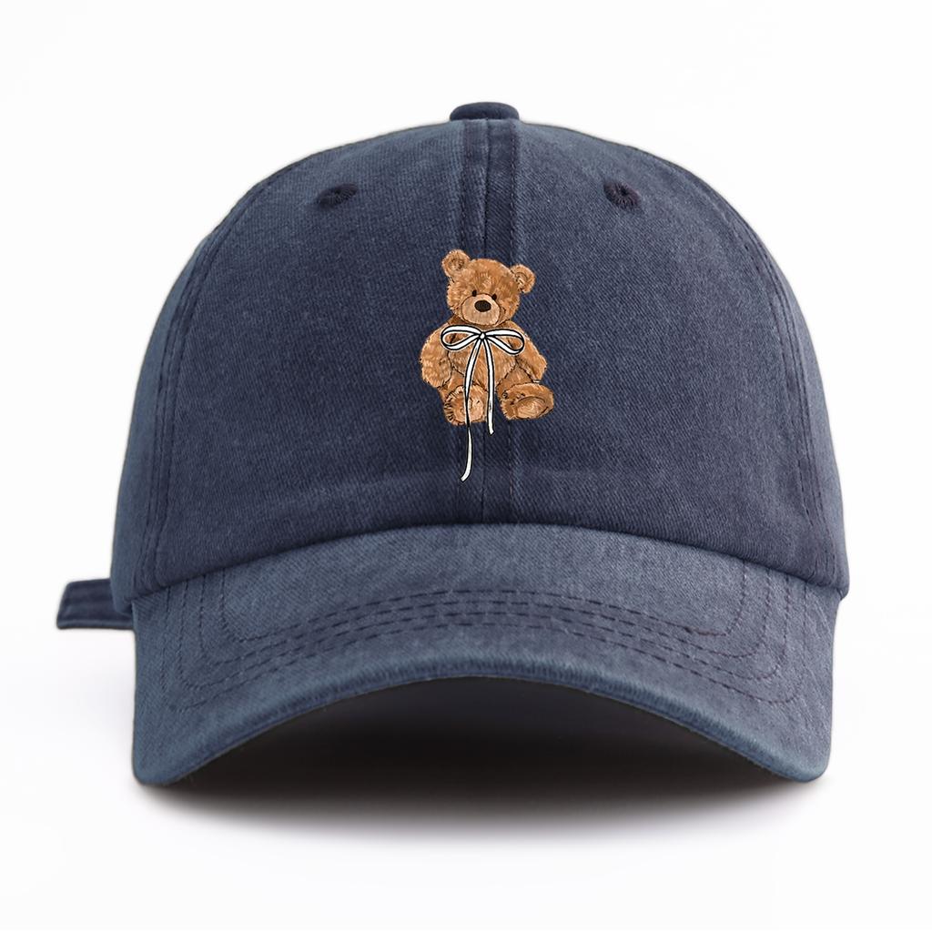 1pc Bow Bear Print Washed Baseball Cap for Adults  Minimalist Retro Style Casual Soft Adjustable Dad Hat Perfect As Gift