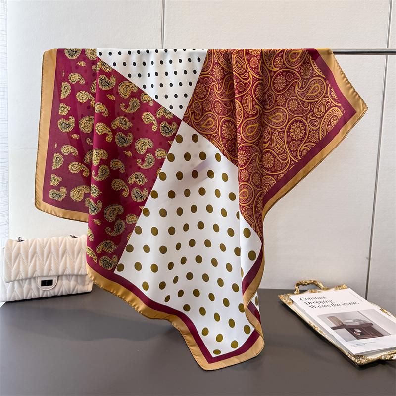 Cashew Polka Dot Simulation Silk High-End Printing Large Square Scarf Silk Scarf Shawl Headscarf Neck Protection Scarf Decorative Women'S Scarf