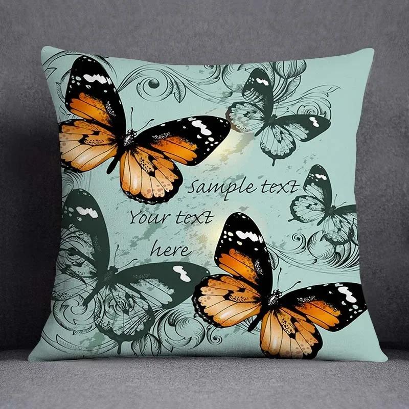 Vintage Butterfly Print Cushion Cover Peach Skin Throw Pillow Cover Pillowcase Sofa Living Room Spring Home Decor Pillow Case