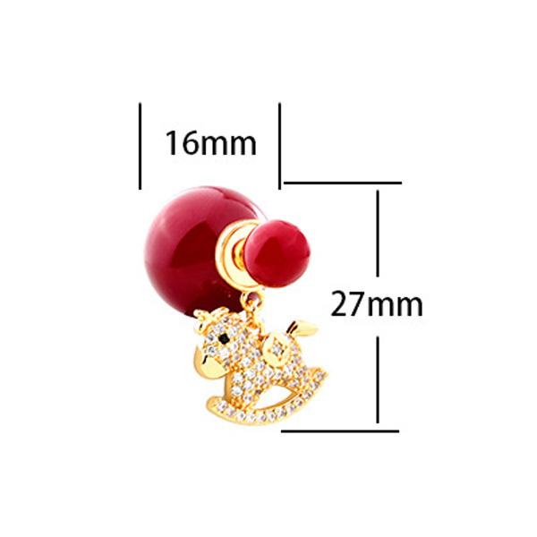 2026 Festive Red Pearl Stud Earrings Zircon Rocking Horse Front-to-Back Drop Earrings for Women