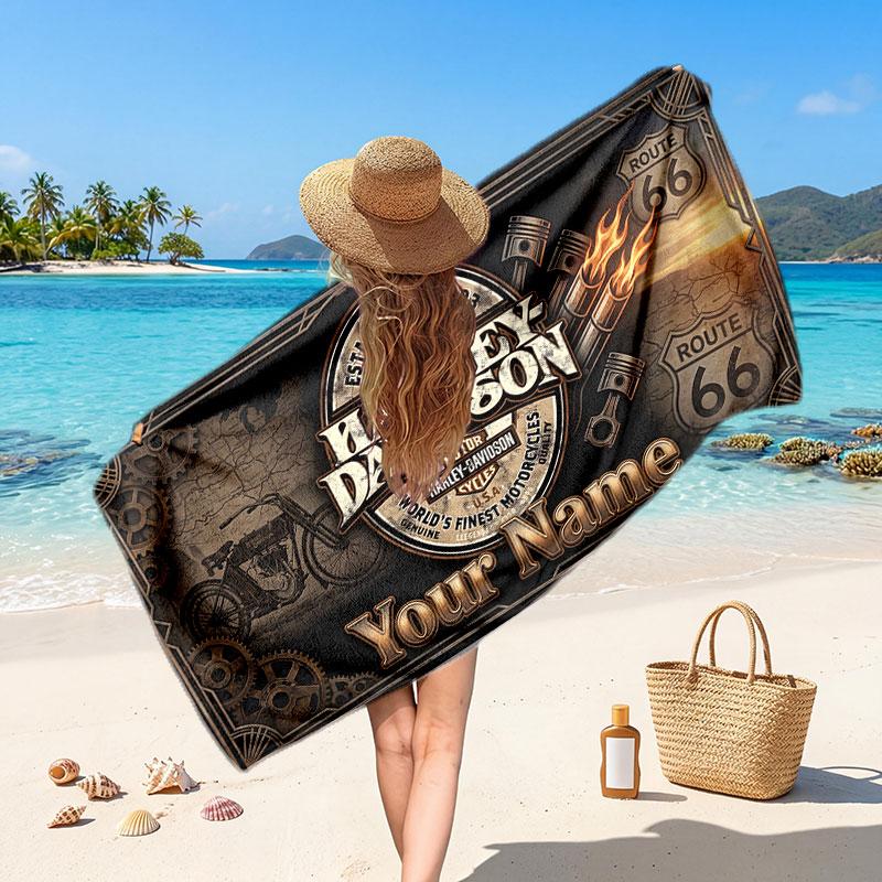 Harley-Davidson Personalisiertes Namens-Text Strandtuch, Weiches Saugfähiges Handtuch Strand Pool Reise Persönliches Geschenk