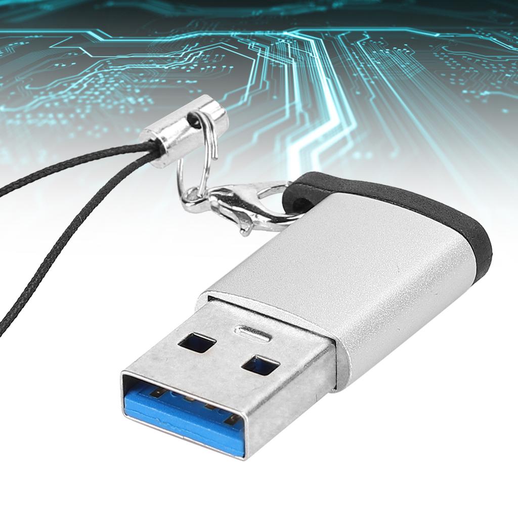 3Pcs USB3.0 to Type C3.1 Female Adapter Lanyard Electronic Transfer Connector(Silver +Lanyard )