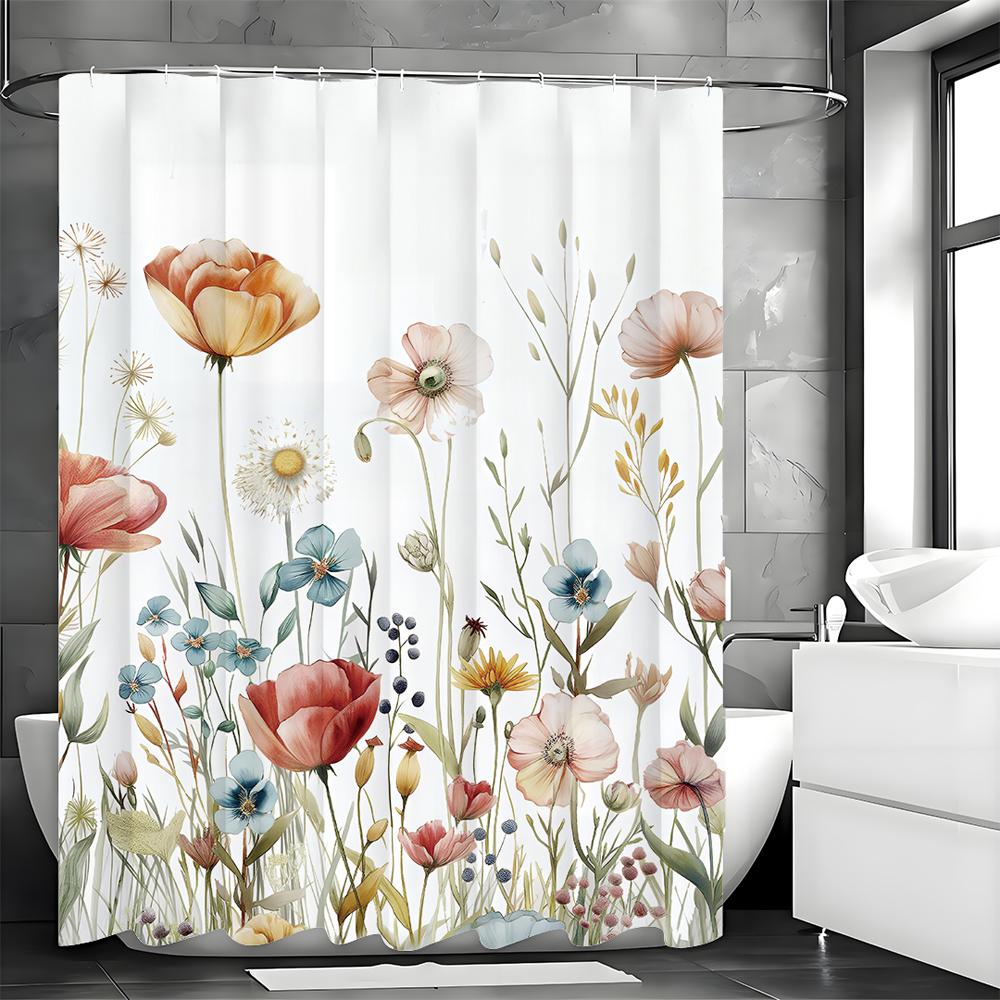 Spring Yumei Flower Floral Shower Curtain, Bathroom Decorative Shower Curtain, Waterproof Shower Curtain with Hooks