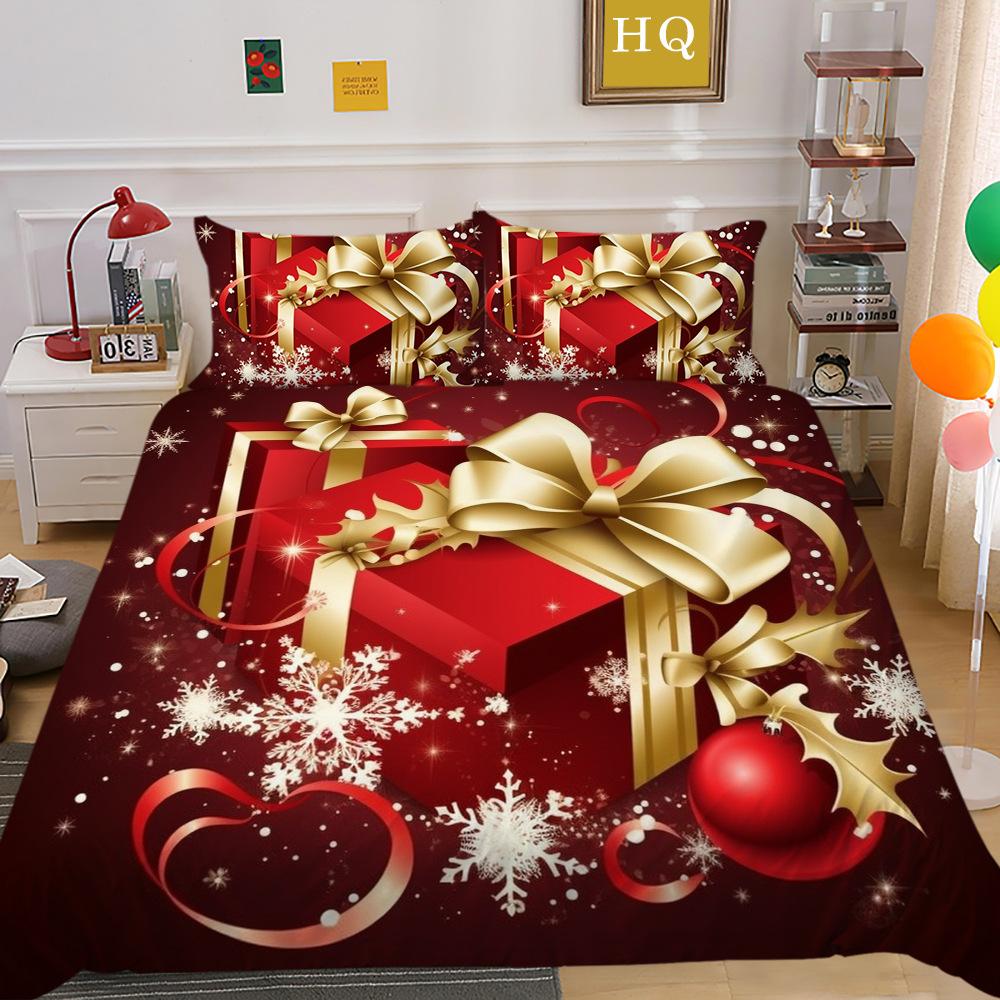 Christmas Digital Printing 3D Printing Polyester Pillowcase Quilt Cover Two Or Three-Piece Set