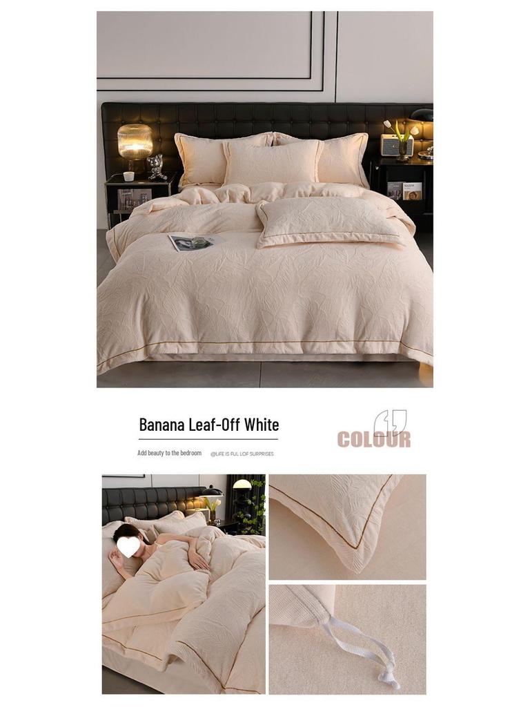 G5Z2025 Autumn/Winter Milk Velvet 4-Piece Solid Color Luxury Carved Bedding Set with Fitted Sheet.