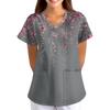Women V Neck Printed Short Sleeve Loose Fit Scrub Top with Pockets for Nurses Caregivers Work Uniform Shirt