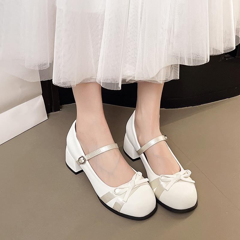 Fashion Spring New Thick Heel Women Mary Jane Shoes Square Toe Shallow Butterfly-knot Ladies Casual  Shoes