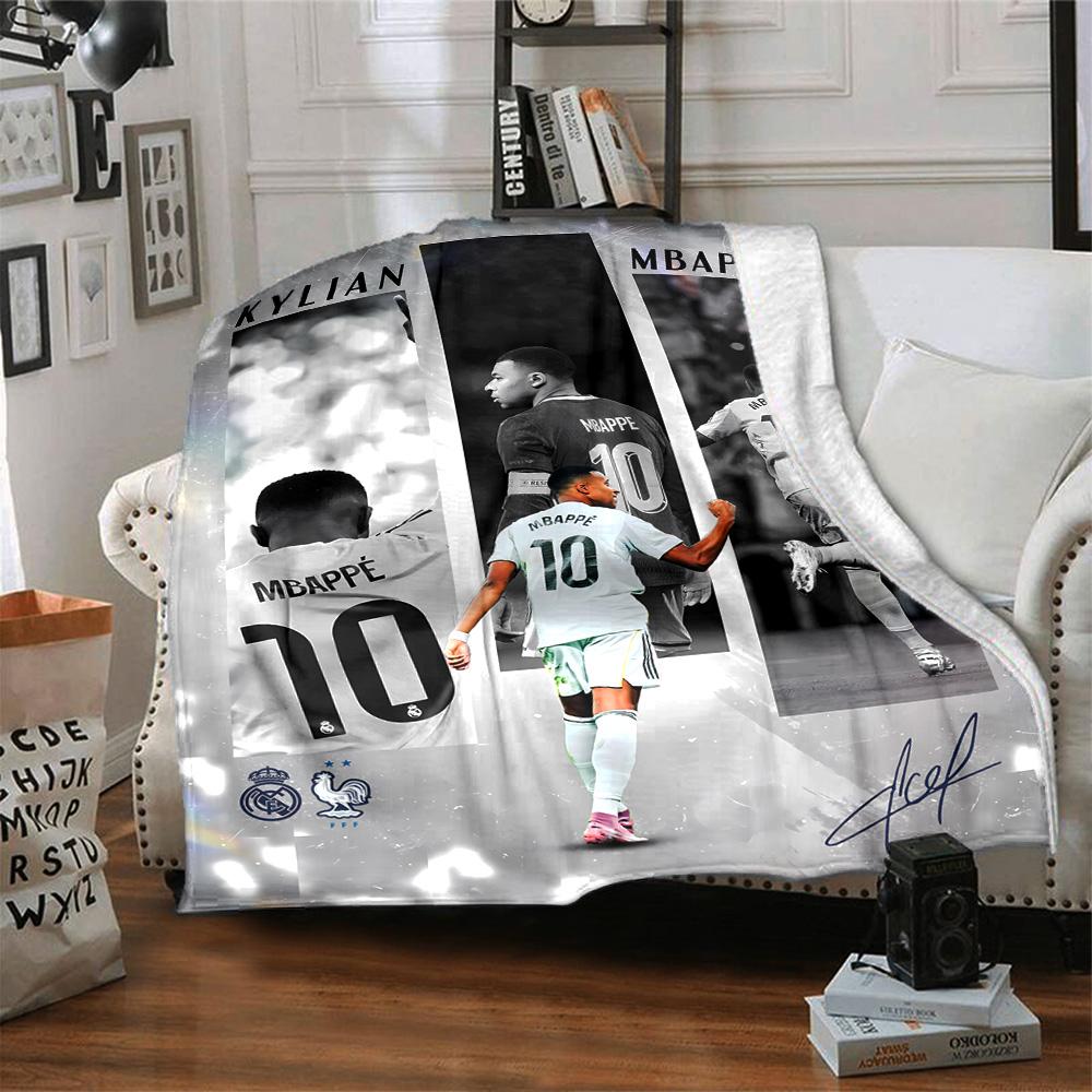Mbappe Neon Poster Blanket Comfortable Great for Couch Office Chair Sofa All-Season Use Playful Design Gifts For Family Or Friends
