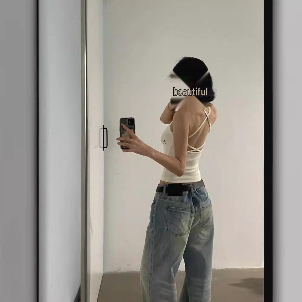 Americké horké dívčí bavlněné tílko bez rukávů - Dámské sladké a pikantní letní oblečení.