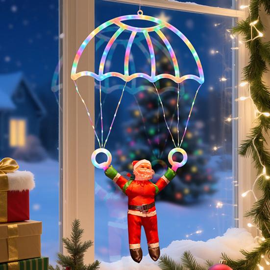 Christmas Parachute Light with Santa Claus Waterproof 8 Modes LED Christmas Hanging Light for Indoor Outdoor Window Wall Garden Xmas Tree Decor