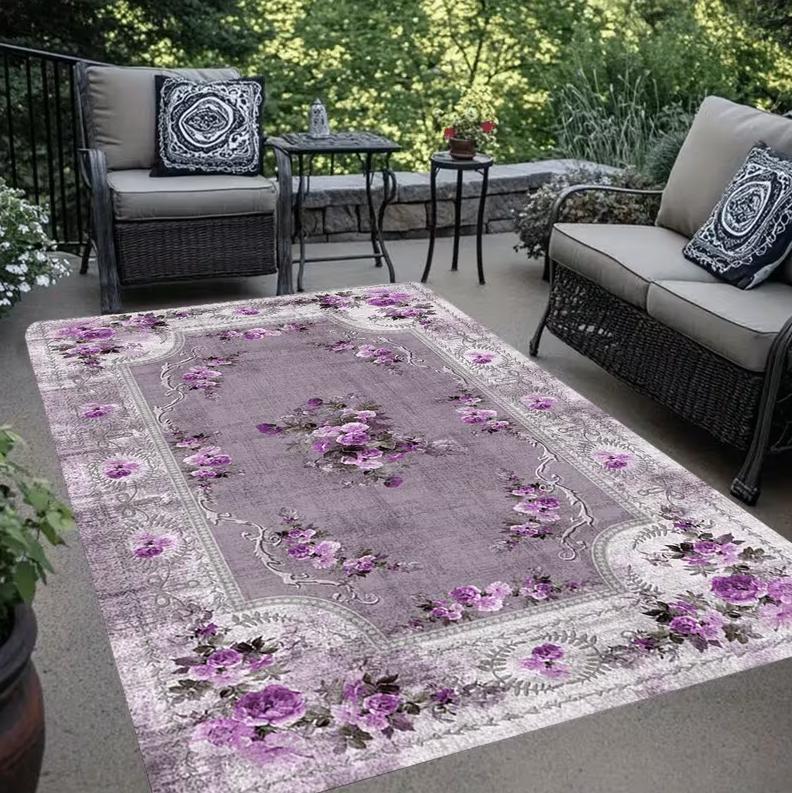 

Flower and Rose Patterned Floor Mat Suitable for Living Room Bedroom Foyer Game Room Bright Pink Peach Decorative Carpets 40x60cm