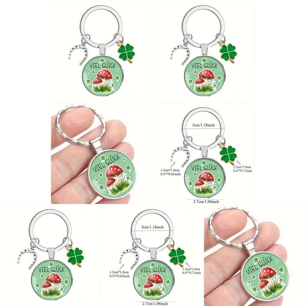 Four Leaf Clover And Mushroom Keychain Alloy Cute Gift For Couples And Friends