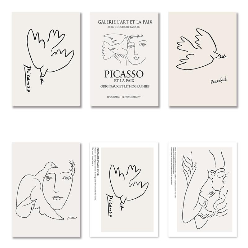 

Абстрактная линия Птица Женское лицо Холст Картины Пикассо Матисс Минималистичное настенное искусство Постер Современные принты Картины для домашнего декора 21x30cm No Framed