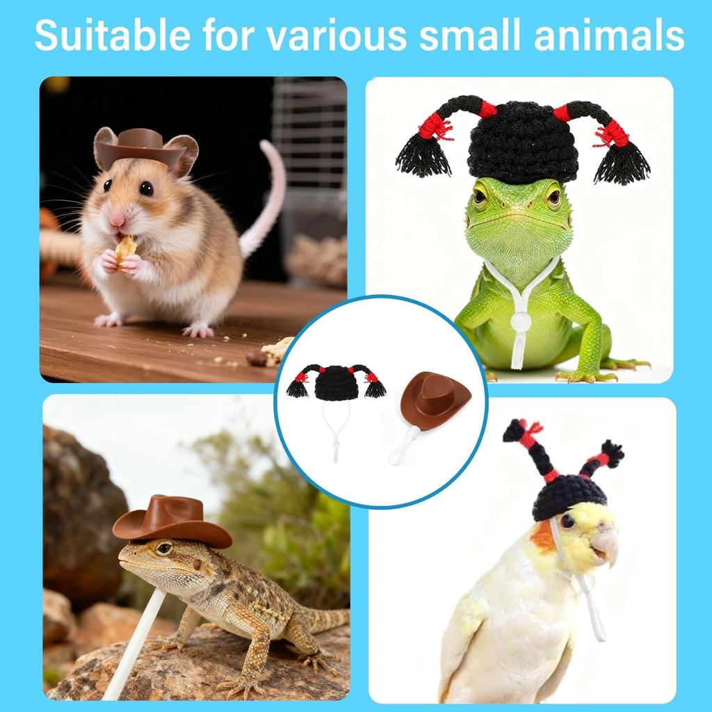 2 Pcs Mini Pet Hats - Small Animal Costume Accessories for Hamster Parrot Guinea Pig Snake Lizard