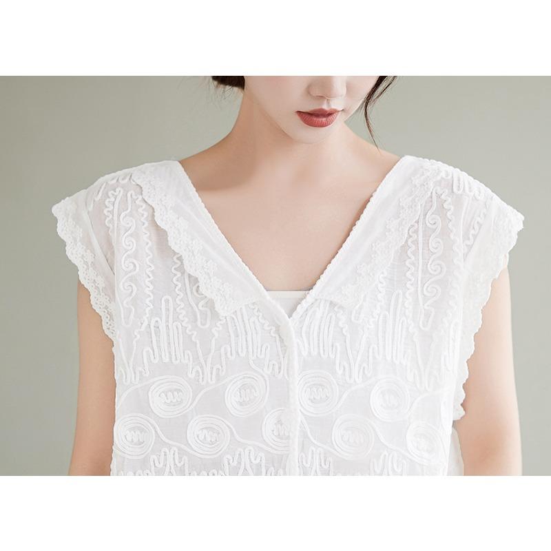 DIMANAF 2025 Summer Women O-Neck Lace Short Cardigan White T-Shirt Basic New Fashion Tops Tees Casual Loose