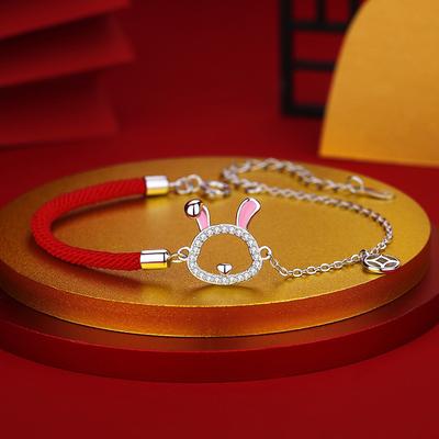 Pulseira Original Xiangrui Moe Coelho Feminina Guochao Luxo Leve Cordão de Mão Trançado Nova Joia para Namorada